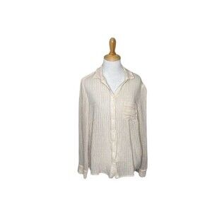 Lulu's Cream Sheer Button Front Collard Shirt Size Large. Womens Beach Resort